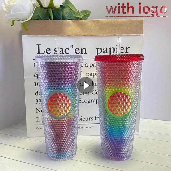 

mugs 710ml coffee cup summer holiday cold water mug tumbler with straw double layer plastic durian diamond radiant goddess