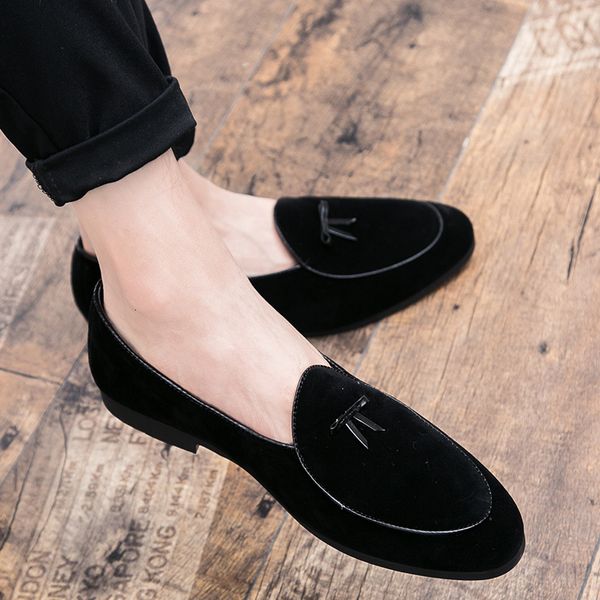 

dress shoes men's casual fashion moccasins leather flats zapatos slip on hombre tassel footwear men shoes chaussures british style, Black