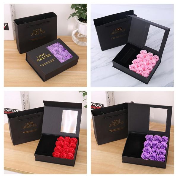 

gift wrap rose flower box flip open window necklace soap valentine's day lipstick