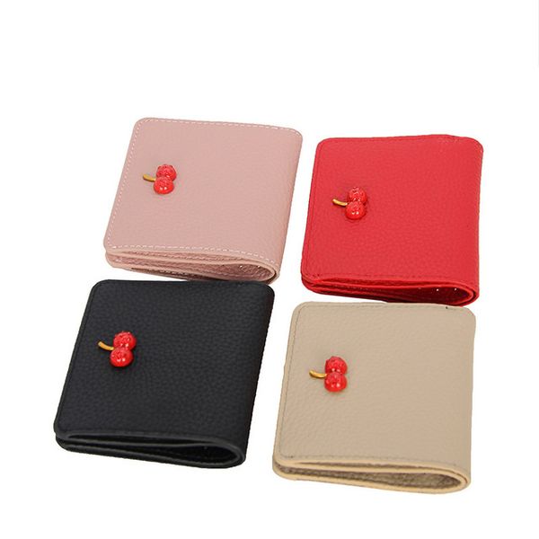 

women short organizer wallet solid color hasp mini wallets womens bags wholesale credit card genuine leather black/red/grey q25x30, Red;black