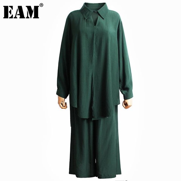 

[eam] wide leg pants big size two piece suit lapel long sleeve black loose fit women fashion spring autumn 1dd5978 210512, White