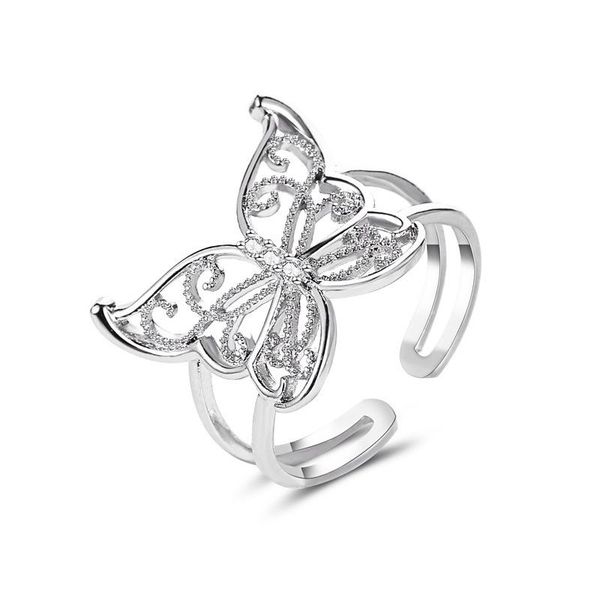 

temperament exaggerated hollow butterfly ring fashion light luxury personality open ladies party valentines gift cluster rings, Golden;silver