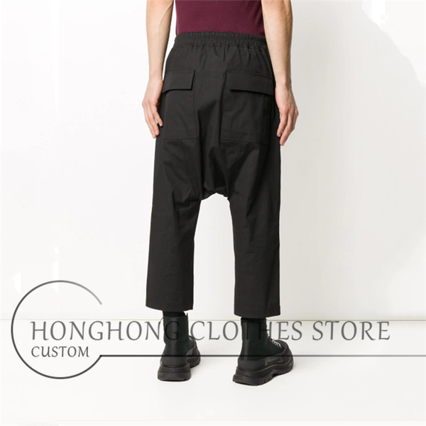 

men's pants male fashion trend loose seven minutes straight leg low summer casual m-6xl, Black