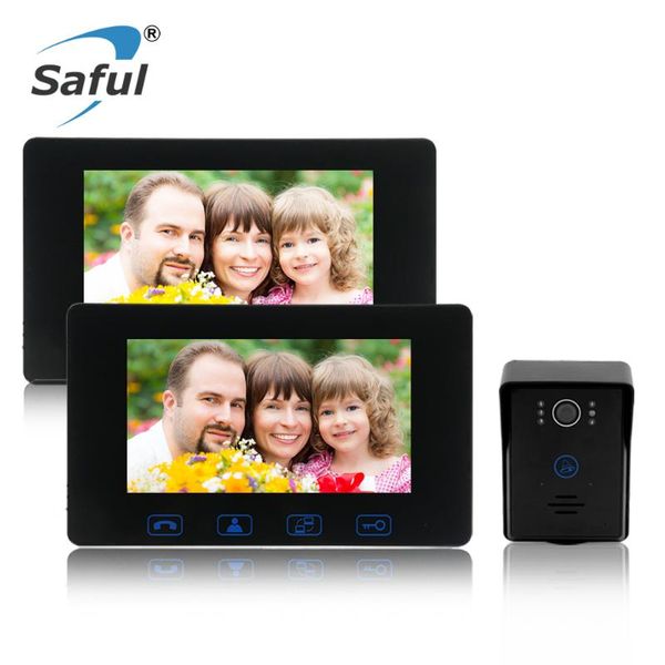 

other door hardware saful 7" video phone screen wired intercom system unlock function night vision 1 waterproof ir camera + 2 monitor