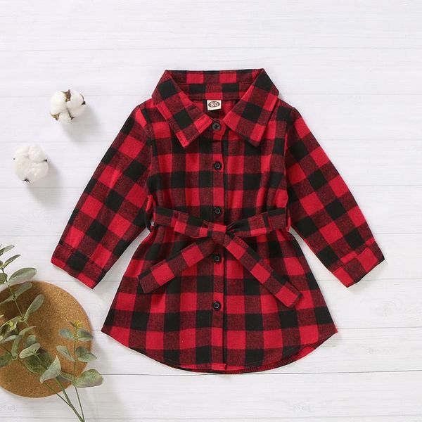 

girl's dresses christmas dress for girls toddler baby girl autumn red plaid cotton trun-down collar long sleeve fall clothing 1-5years, Red;yellow