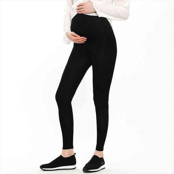 

adjustable plus size pregnant womens leggings solid color warm maternity stretchy slim skinny pregnancy pants, Black