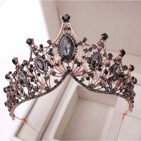 

headpieces baroque black crowns big crystal round bridal tiaras pageant prom diadem rhinestone wedding hair accessories veil tiara headband, Silver