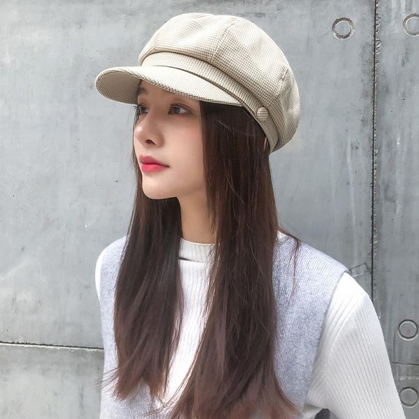 

stingy brim hats women's octagonal hat, british fashion fine knitted beret, retro, korea, wild umbrella, autumn, Blue;gray