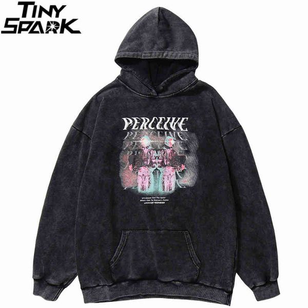 

Men Hip Hop Sweatshirt Perceived Print Harajuku Streetwear Oversized Pullover 2021 Autumn Cotton Washed Hoodie, Black