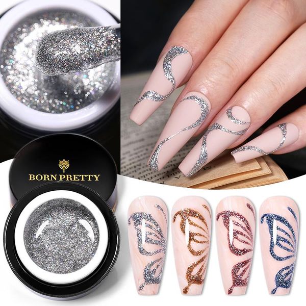 

nail gel born pretty shining painting polish 5g glitter metallic uv led art soak off need base coat, Red;pink