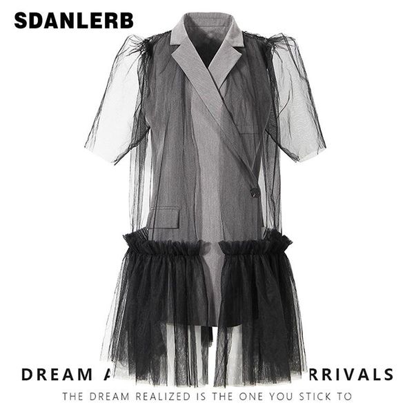 

women's vests mesh lace patchwork suit vest female 2021 early spring summer french retro waistcoat sleeveless women grey, Black;white