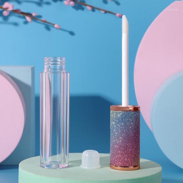 

6ml rainbow lip gloss tube colorful diamond cap moire empty clear liquid lipstick bottle cosmetic packaging containers