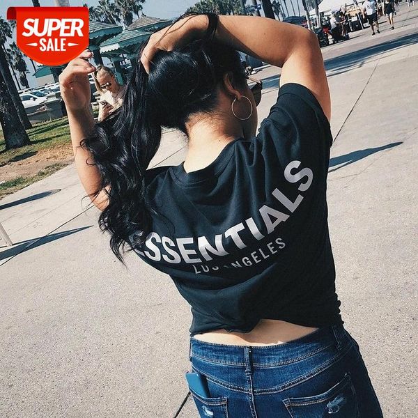 

european version of large size double line los angeles limited reflective letters eentials men and women couples short sleeves #2c44, White;black
