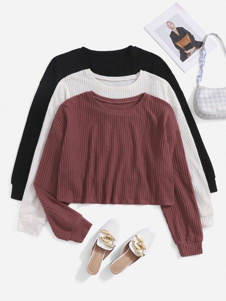 

plus 3pcs round neck tee b7bs#, Black