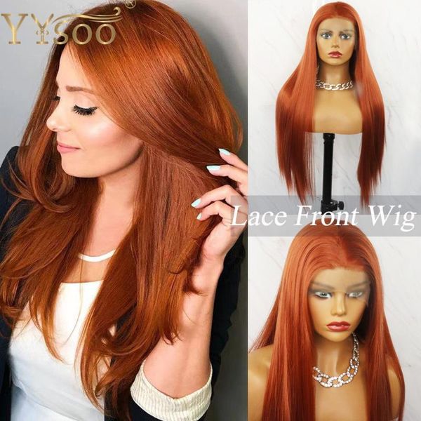 

synthetic wigs yysoo long orange brown silky straight 13x4 lace front for women glueless pre plucked heat resistant fiber wig, Black