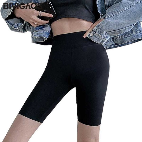 

bivigaos summer sharkskin biker short's stretch high waist knee short outside bodybuilding shorts sports shorts 210311, White;black