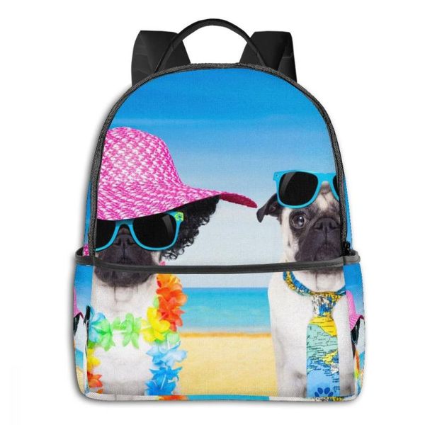 

backpack couple of pug dogs beach with sunglasses and funny hat boy girl school bag for teenager student shoulder travel