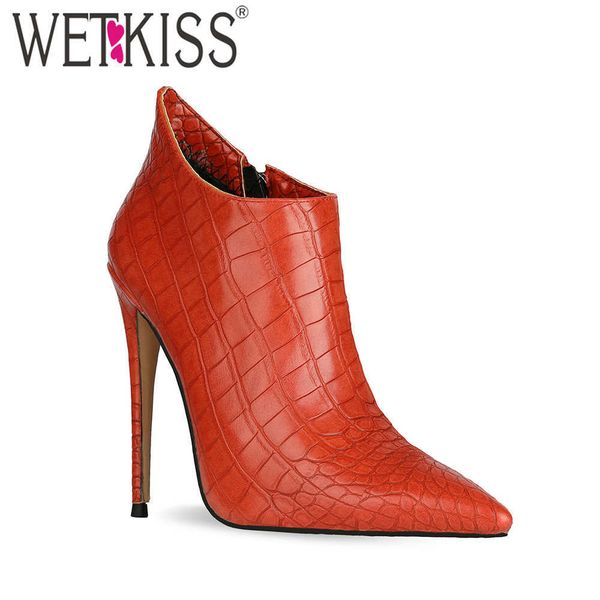 

wetkiss big size women boots pointed toe stiletto heel ankle boots ladies thin high heels shoes woman booties party wedding 210630, Black