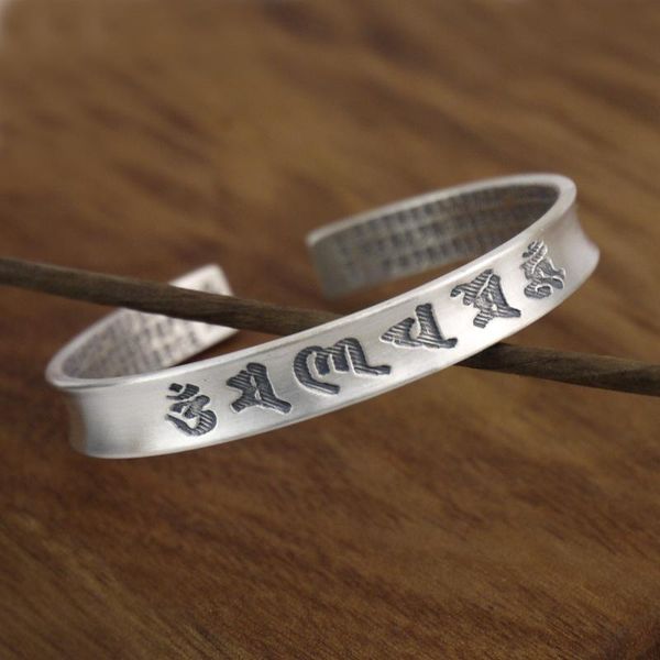 

sterling silver buddhism om lotus heart sutra bracelet a2544 bangle, Black