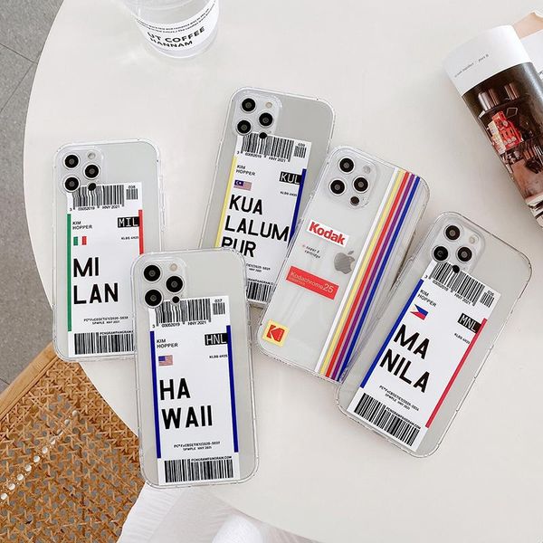 Creative Air Ticket Drop Proof Capas de Telefone Móvel com Milão para iPhone 12 11 Pro Promax x Xs Max 7 8 Plus