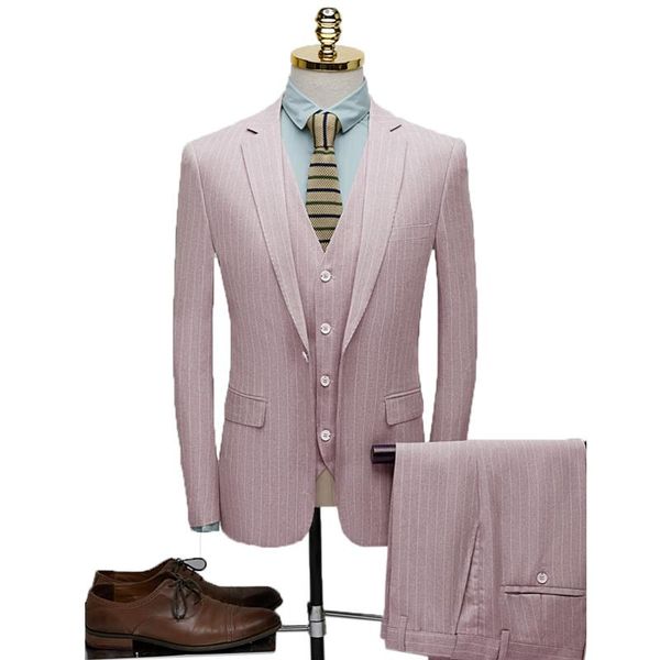 

double breasted striped suit men casual business green costume homme slim fit wedding three piece blazer pants traje hombre men's suits, White;black