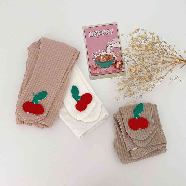 

spring cute cherry leggings for baby girls cotton pantynose infant kids 3 colors stockings 210508, Blue
