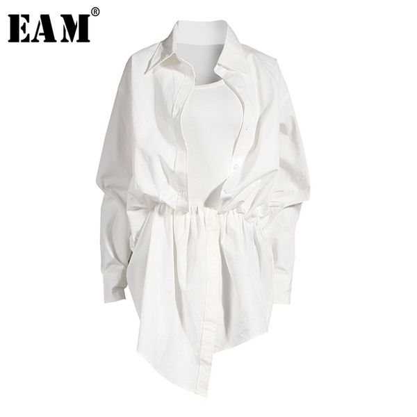 

[eam] women white irregular knot split big size dress lapel long sleeve loose fit fashion spring summer 1x3420 210915, Black;gray