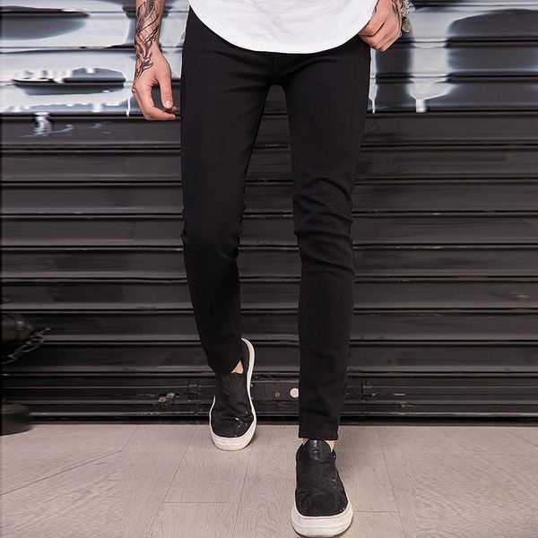 

men's jeans man pants small feet slim straight simple casual style trend 2022 spring summer trendy brand clastic clothing pure color bl, Blue