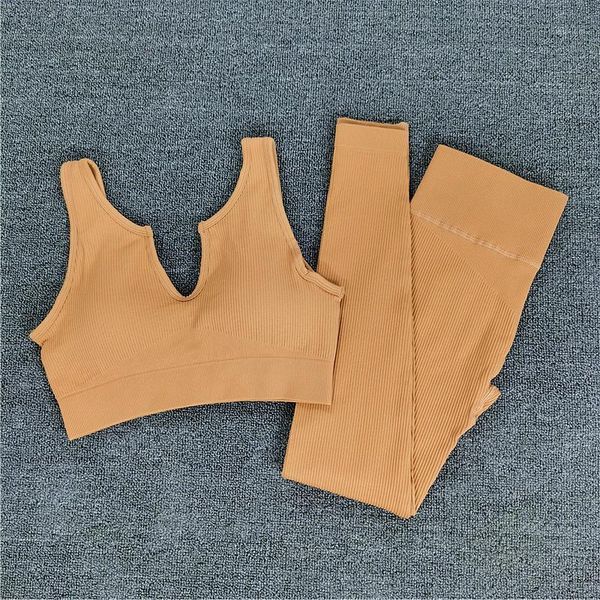 

yoga outfit u collar seamless sport set women 2pcs crop bra high waisted leggings sportsuit workout fitness gym clothes