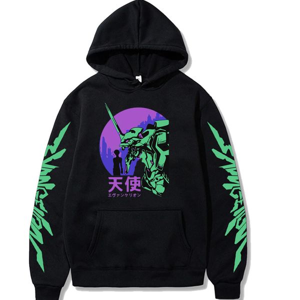 

funny japan anime evangelion hoodie men ga hooded sweatshirts harajuku streetwear pullover homme, Black