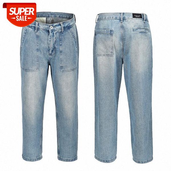 

street ins flow men's tooling retro daddy jeans hip-hop light blue pants #nt6d
