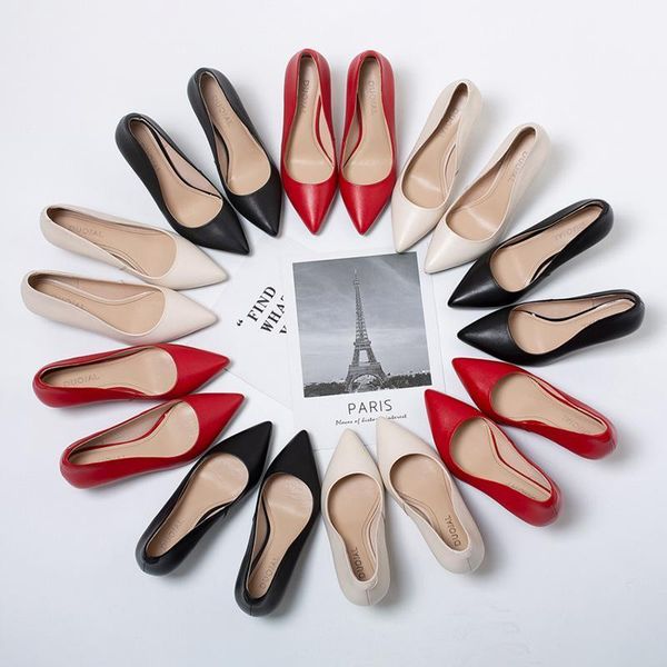 

dress shoes genuine leather office thin heels pumps women pointed toe patent wedding woman chaussures femme, Black
