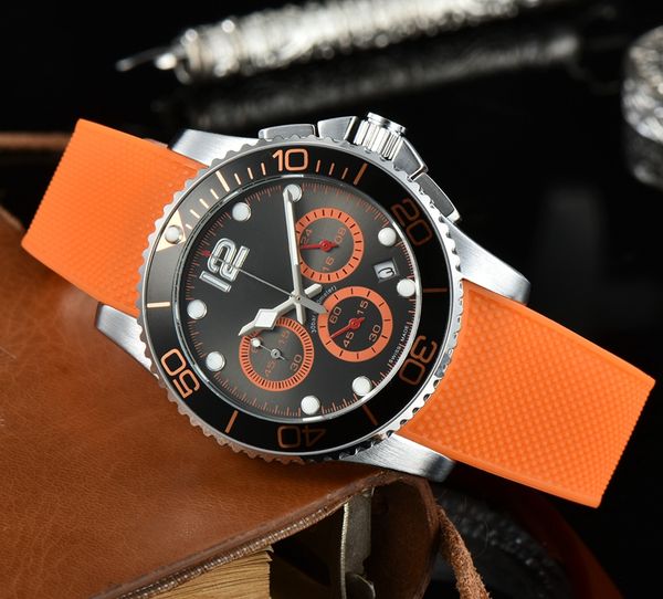 

2021 six stitches luxury mens watches all dial work quartz watch designer brand chronograph wristwatch hole rubber belt men fashion accessor, Slivery;brown