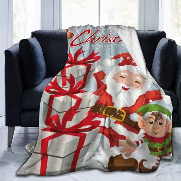 

Throw Blanket for Kids Teens Adults Soft Warm Xmas Cartoon Santa Claus Elf and Gift Christmas Ball Ornament Microfiber All