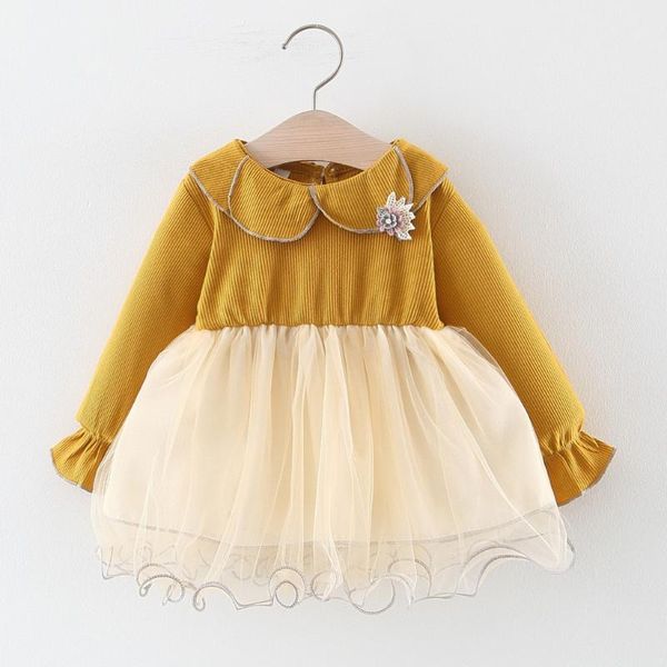 

girl's dresses toddler baby kid girl ruffles lace tulle patchwork flower casual clothes, Red;yellow