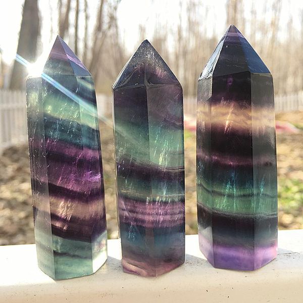 

natural polished quartz rainbow fluorite wand point tower for home decoration decorative objects & figurines
