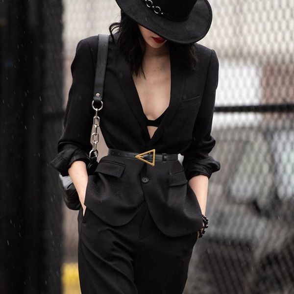 

belts design women pu leather thin belt vintage triangle buckle female waist strap jeans dress party ladies waistband, Black;brown