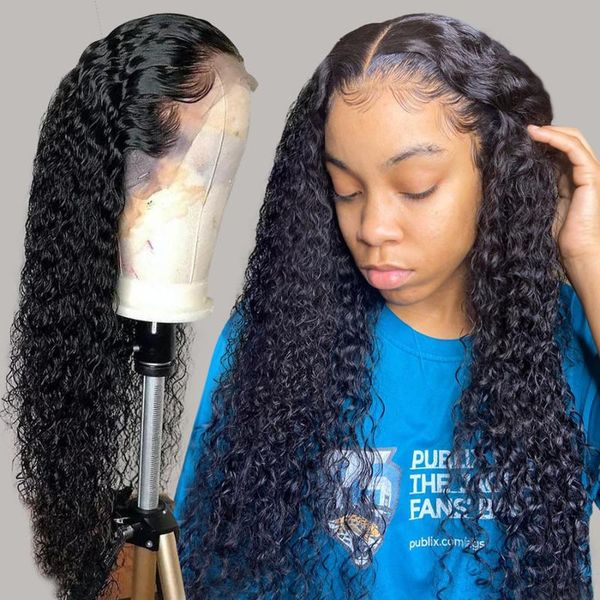 

lace wigs curly human hair wig pre plucked malaysian 13x4 front for black women with baby 30 inch hd transparent deep wave, Black;brown