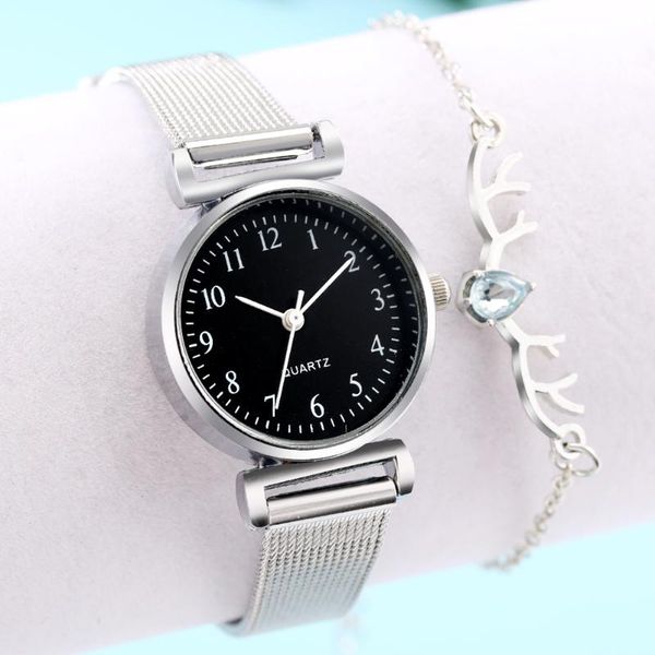 

wristwatches women quartz watches bracelet set for female ladies wristwatch mesh band clock gift 2021, Slivery;brown