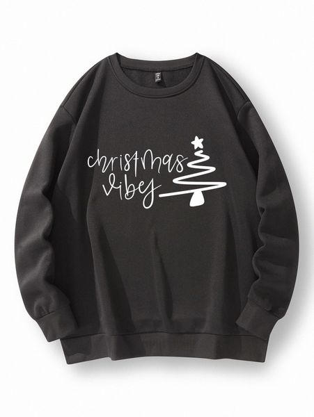

plus christmas tree & letter graphic thermal pullover a8qx#, Black