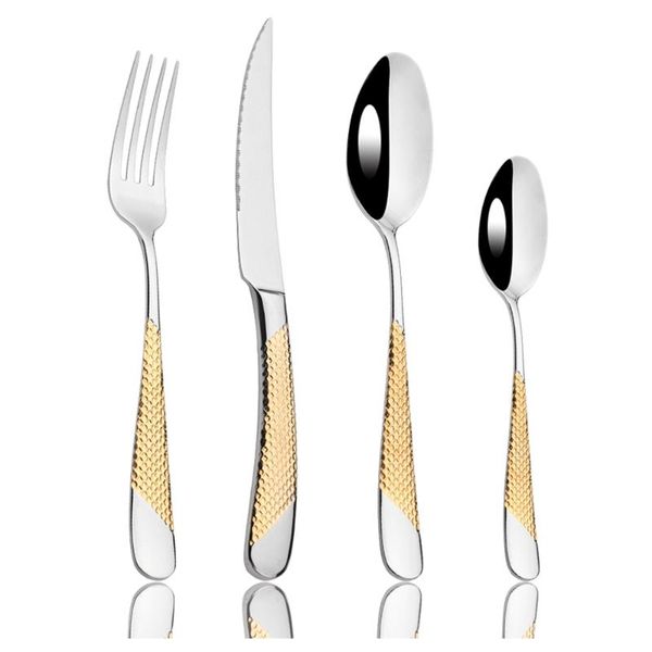 

flatware sets 1/2/4set kitchen cutlery set gold tableware 18/10 stainless steel luxury dinnerware fork spoon knife western dinner