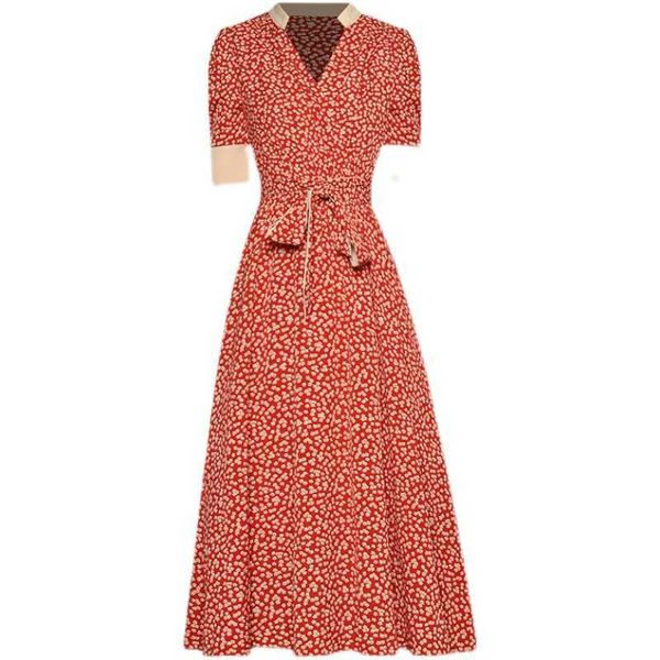 

est designer runway fashion women's short sleeve v-neck charming floral print dress 210526, Black;gray