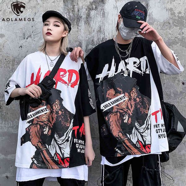 

men's t-shirts aolamegs t shirt high street hip hop oversize all-match letter picture print colorful lovers fashion summer streetwear 5, White;black