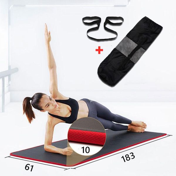 

10mm yoga mats thickened non-slip tear resistant nbr fitness exercise sports mat strap gym pilates gymnastics stripes