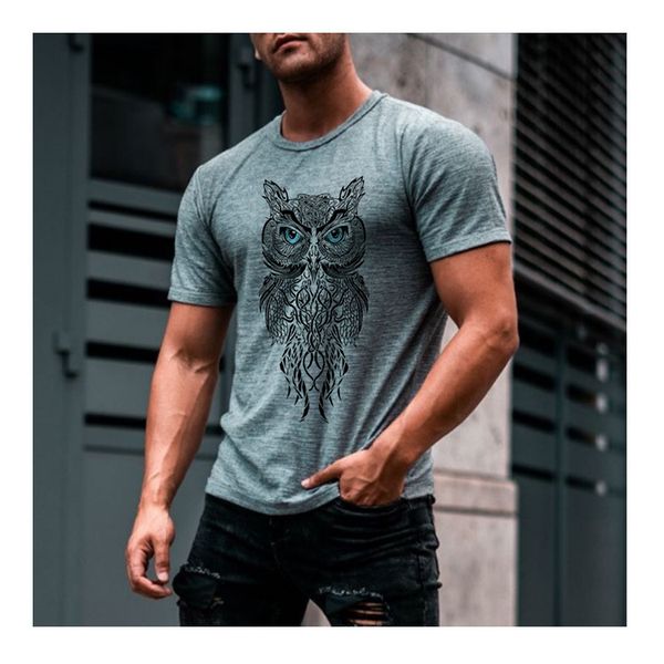 

2020 summer new mens t-shirt pre-sale europe and america cross border independent station owl printed top, White;black