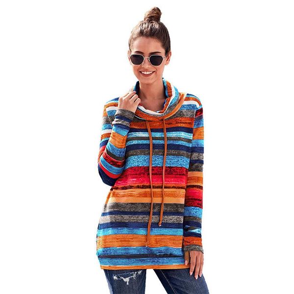 

women's hoodies & sweatshirts fall 2021 women clothing cotton striped tie dye high collar long sleeve pullovers comfortable fashion str, Black