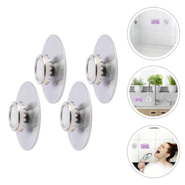 

soap dishes 4pcs wall-mounted magnetic suction holder cup (silver)