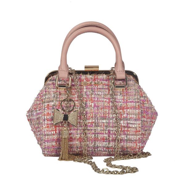 

colorful wool woven women's handbag bowknot tassel accessories, large-capacity shoulder bag pink color sweet lady's boston tote ba