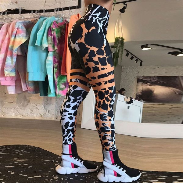 

leopard stripe 3d print women's pants push up running sports leggings slim pants female casual trousers fitness leggings, Black