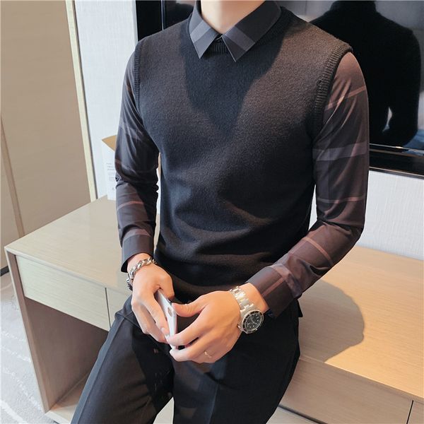 

sweaters superior black/gray quality pullovers formal winter fashion long sleeve casual shirt amended pull homme 3xl mesh jfxw, White;black